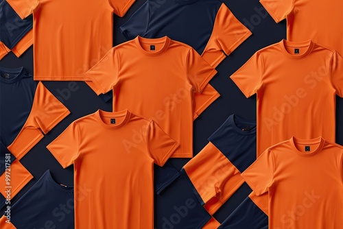 Bold Orange Mock Neck T-Shirt Images on Isolated Background for Apparel Design