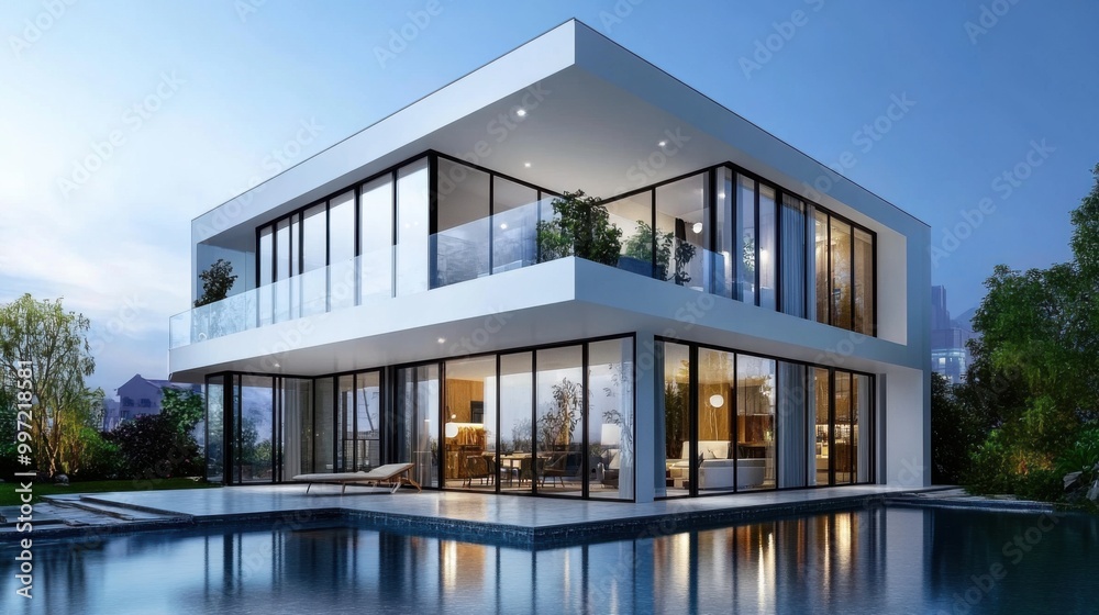 Fototapeta premium Modern Villa Design with Glass and Outdoor Space