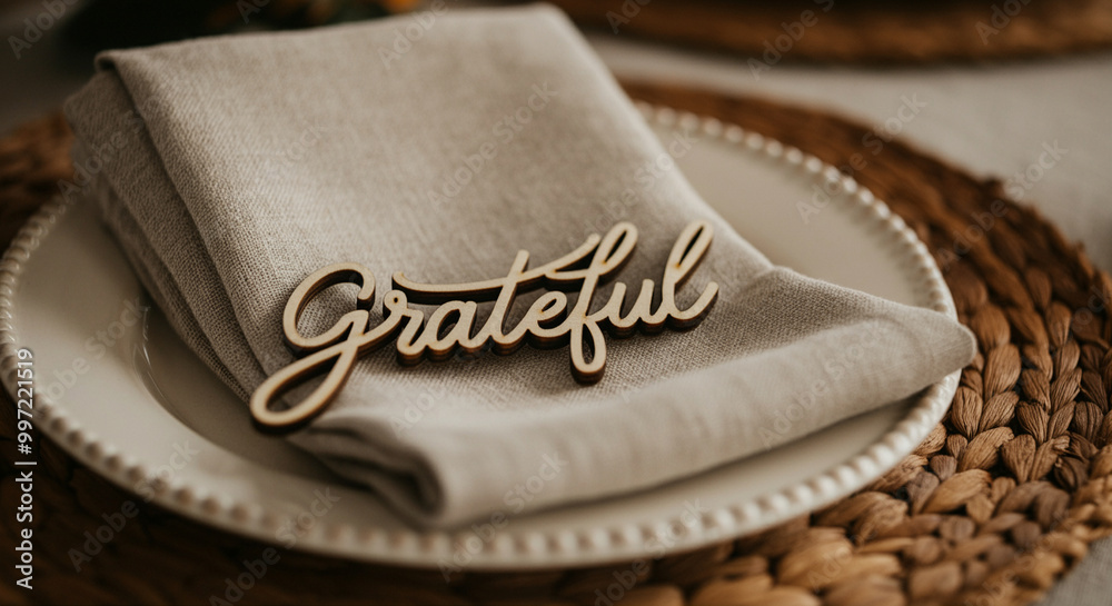 Napkin with Grateful Decor on Table Setting for Elegant Dining Napkin with Grateful Decor on Table Setting for Elegant Dining