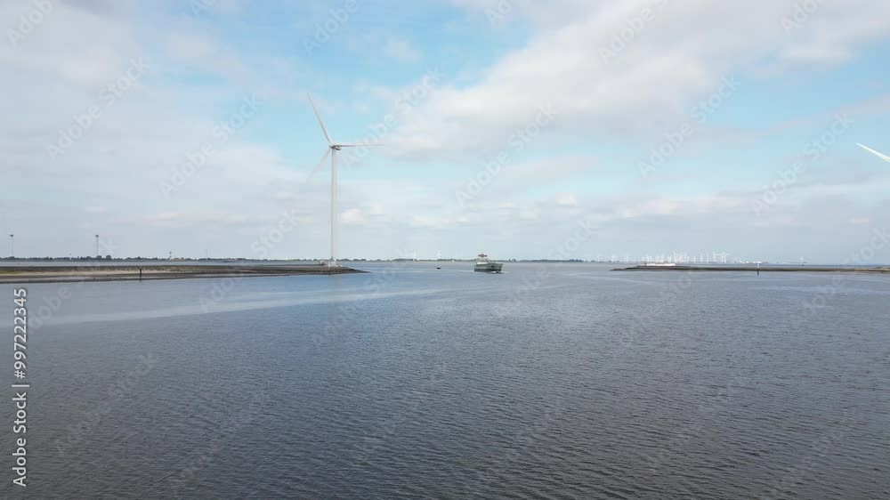 Aerial video above cargo ships entering Delafsil
