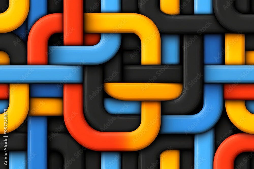 Interwoven red blue and yellow padlocks in a grid pattern symbolizing encryption data protection and cybersecurity in a creative tech driven design Interwoven red blue and yellow padlocks in a grid pattern symbolizing encryption data protection and cybersecurity in a creative tech driven design