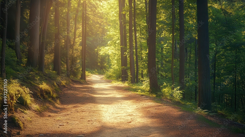 Fototapeta premium National park with towering trees and scenic hiking trails, natural environment, sharp focus, bright lighting