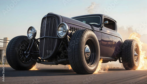 Obraz na płótnie Beautiful unique vintage hot rod car parked in the street , automotive background, tuning template, auto transport w salonie