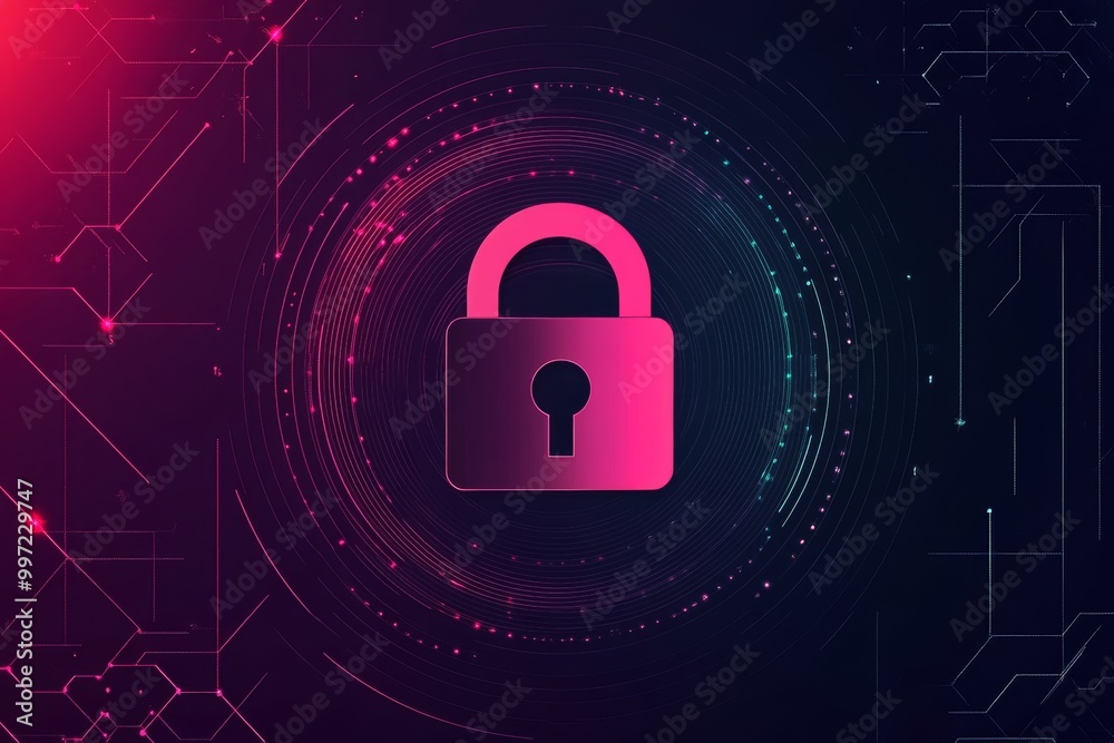 Bright pink padlock on a tech driven circular grid symbolizing encryption data protection and cybersecurity in a digital landscape Bright pink padlock on a tech driven circular grid symbolizing encryption data protection and cybersecurity in a digital landscape