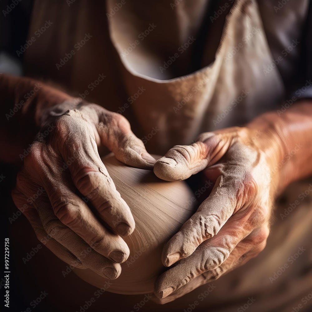 Fototapeta premium Close-Up of Artisan Hands Crafting Traditional Pottery with Ancient Techniques