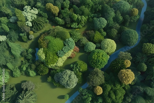 Aerial Observation of Lush Ecosystems 3D Visualization of Plant Growth and Vegetation Expansion photo