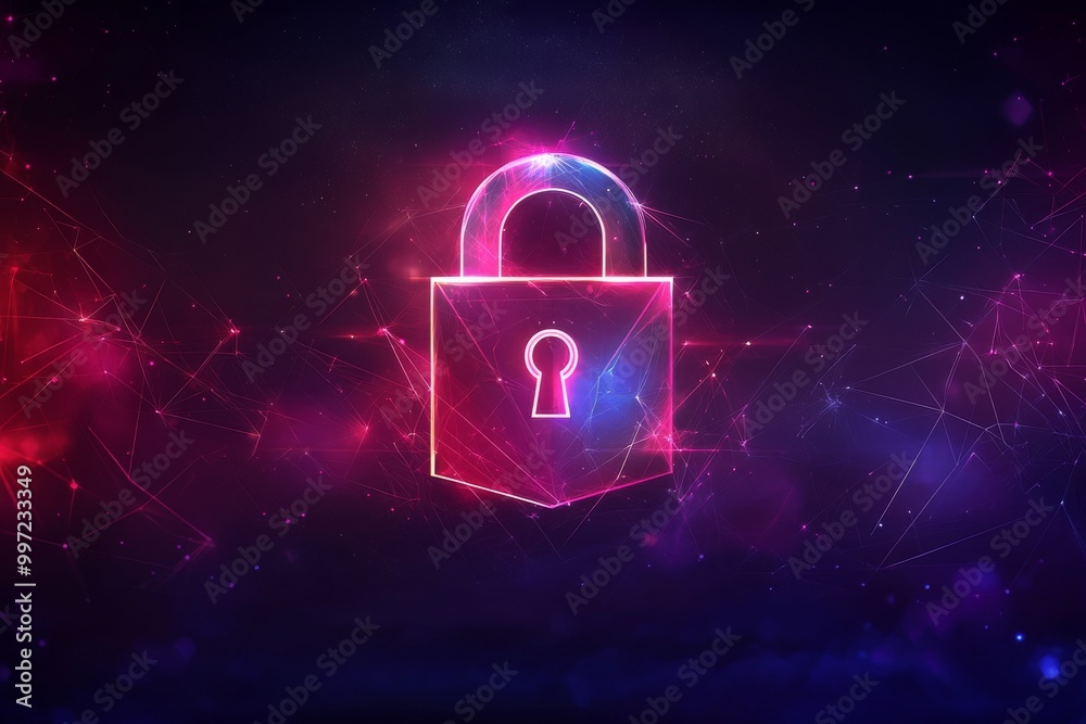 Glowing pink padlock surrounded by bursts of cosmic light symbolizing encryption data protection and cybersecurity in a futuristic design Glowing pink padlock surrounded by bursts of cosmic light symbolizing encryption data protection and cybersecurity in a futuristic design