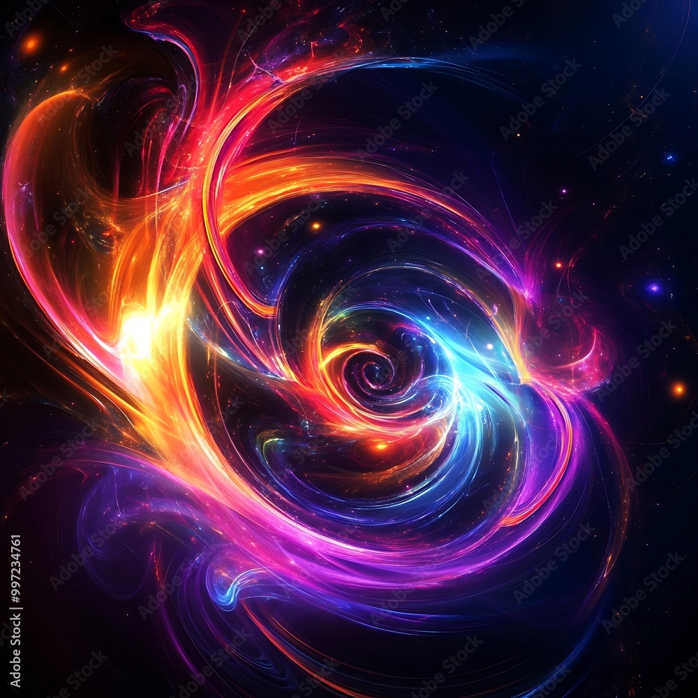 Abstract wallpaper features neon fractals with enchanting cosmic color palette Abstract wallpaper features neon fractals with enchanting cosmic color palette