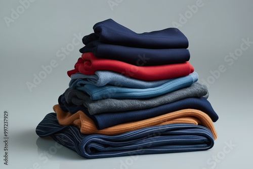 Colorful Folded Clothes in a Neat Stack on a Bright Background