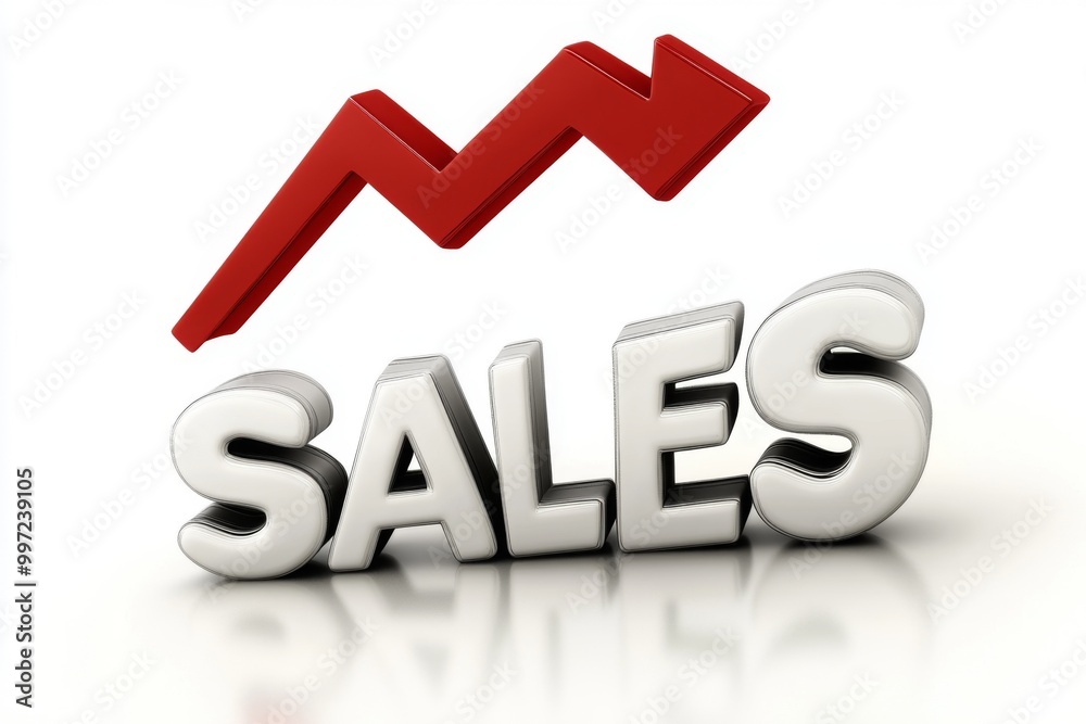 A red arrow pointing upward, indicating growth, placed above the word 'SALES' in large, grey, three-dimensional letters, symbolizing an increase in sales performance. A red arrow pointing upward, indicating growth, placed above the word 'SALES' in large, grey, three-dimensional letters, symbolizing an increase in sales performance.