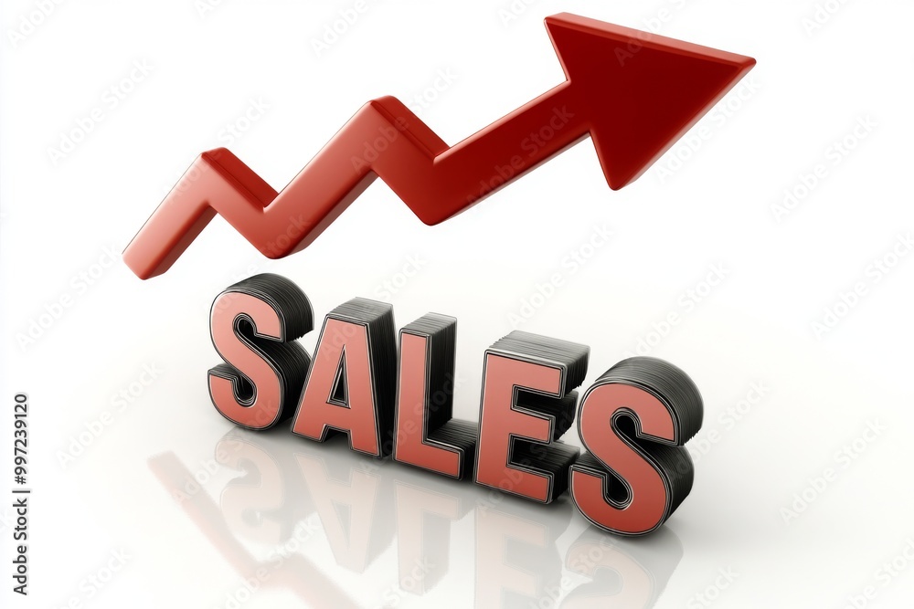 A 3D graphic image depicting a red arrow pointing upwards to show an increase in the word 'SALES', representing business growth and positive financial results. A 3D graphic image depicting a red arrow pointing upwards to show an increase in the word 'SALES', representing business growth and positive financial results.