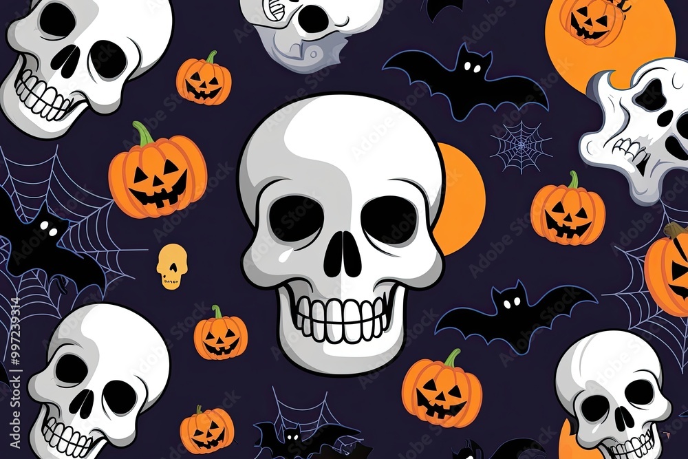 Fun 3D Halloween Illustration Featuring Spooky Ghostly Skulls Fun 3D Halloween Illustration Featuring Spooky Ghostly Skulls