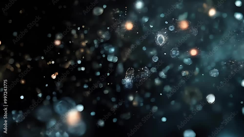 Stunning close-up of shimmering particles floating in the dark space
