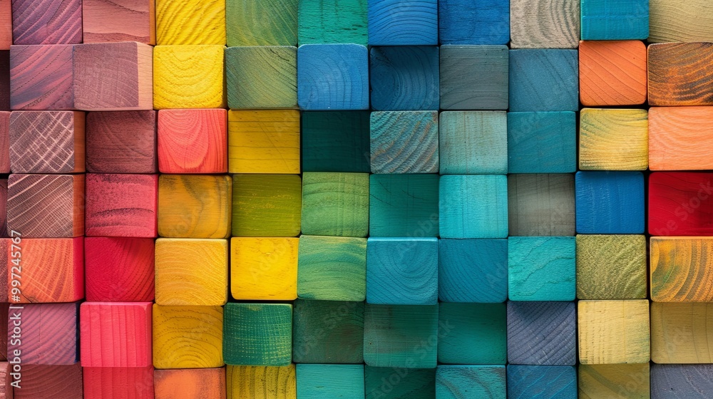 Vibrant arrangement of colorful wooden blocks stacked together, showcasing a variety of textures and hues. Vibrant arrangement of colorful wooden blocks stacked together, showcasing a variety of textures and hues.
