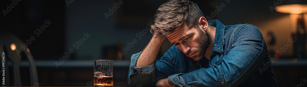 Reflective Man in Casual Setting with Drink Reflective Man in Casual Setting with Drink