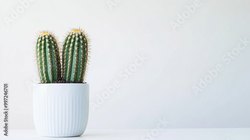 Two cacti in a minimalist white pot.