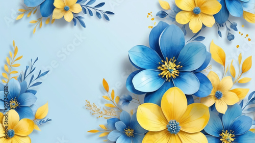 Serene Bouquet: Illustrate soft blue petals intertwined with bright yellow blooms, evoking a calming yet cheerful feel, perfect for invitations or decor.