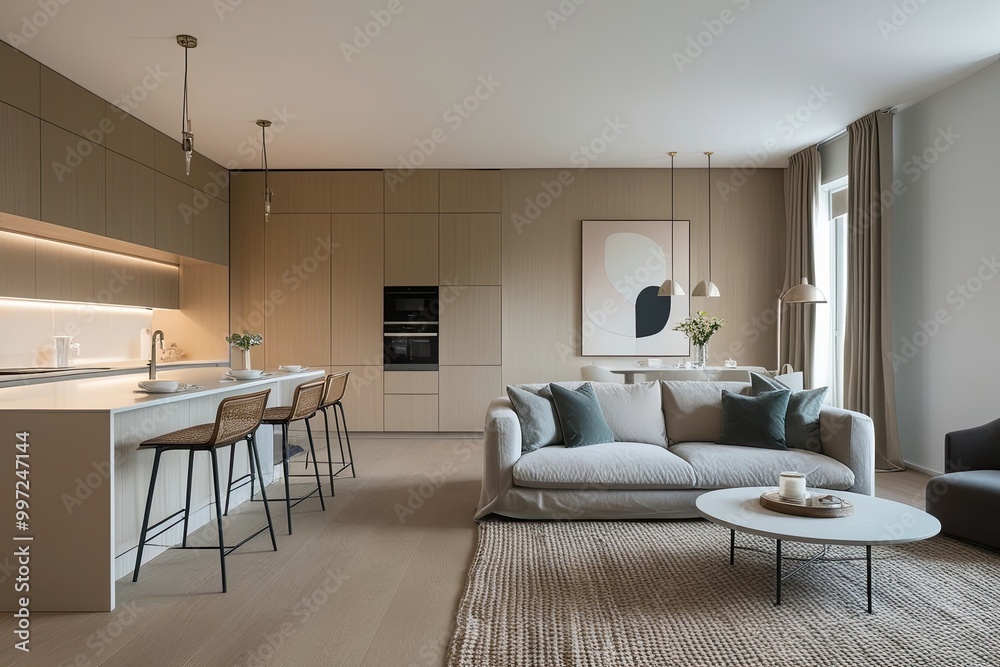Stylish Minimalist Apartment Featuring Generous Kitchen and Inviting Living Space Stylish Minimalist Apartment Featuring Generous Kitchen and Inviting Living Space