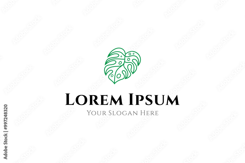 abstract monstera leaf logo in line art design