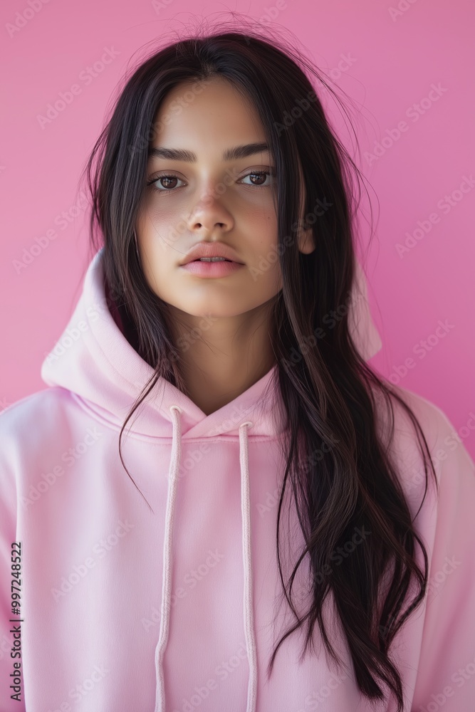 A young woman in a pink hoodie providing a casual yet bold vibe, mixing comfort and style effortlessly. A young woman in a pink hoodie providing a casual yet bold vibe, mixing comfort and style effortlessly.