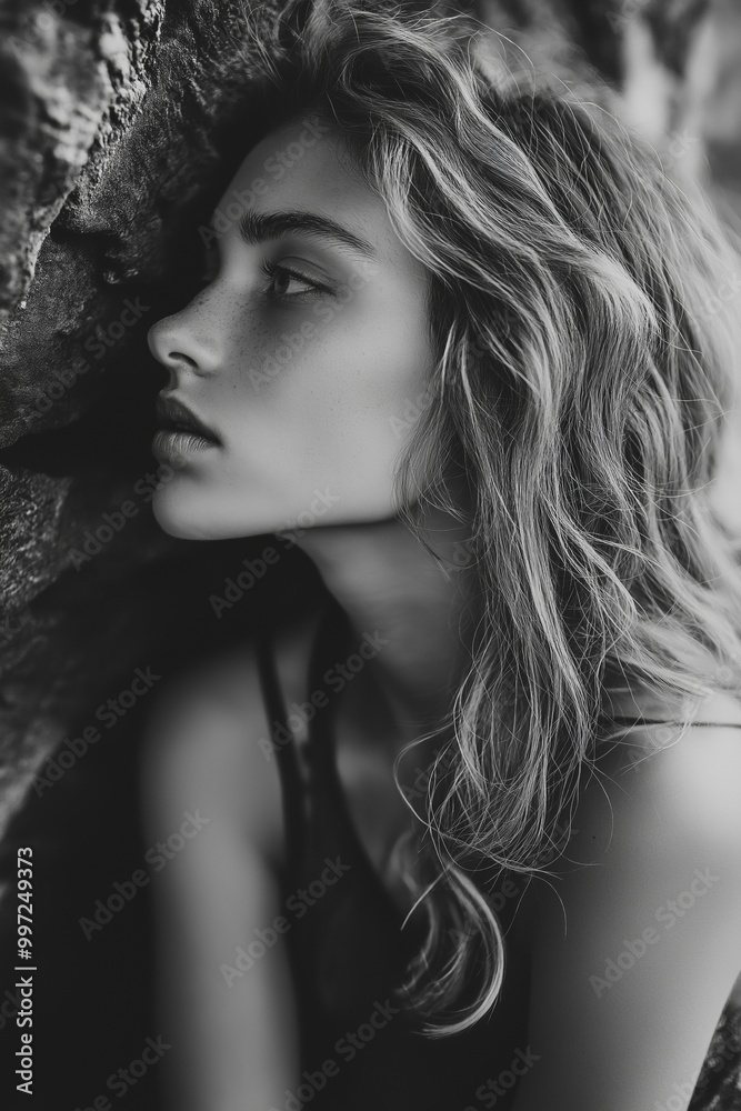 A classic black and white portrait showcasing a woman’s profile, expressing timeless elegance and thoughtfulness. A classic black and white portrait showcasing a woman’s profile, expressing timeless elegance and thoughtfulness.
