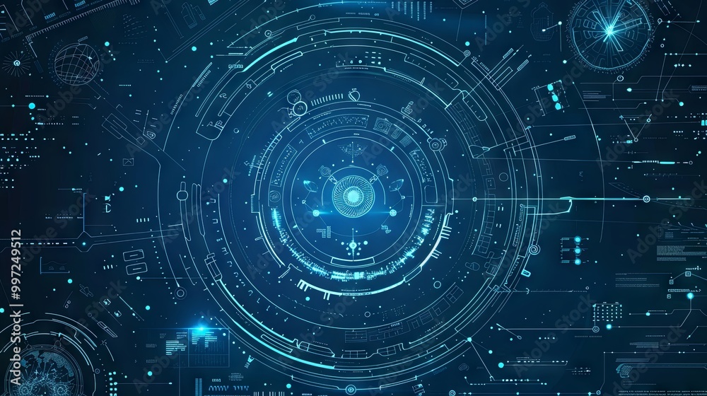 Futuristic digital interface featuring circular patterns, glowing elements, and intricate data displays, representing advanced technology and cybersecurity themes. Futuristic digital interface featuring circular patterns, glowing elements, and intricate data displays, representing advanced technology and cybersecurity themes.