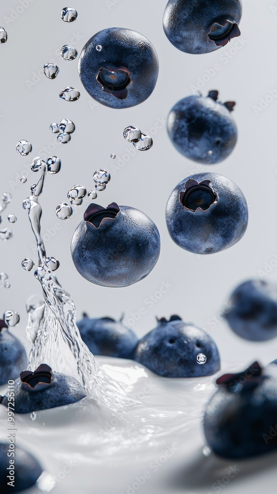 Experience the Refreshing Delight of Blueberries Splashing into a Creamy Liquid Experience the Refreshing Delight of Blueberries Splashing into a Creamy Liquid