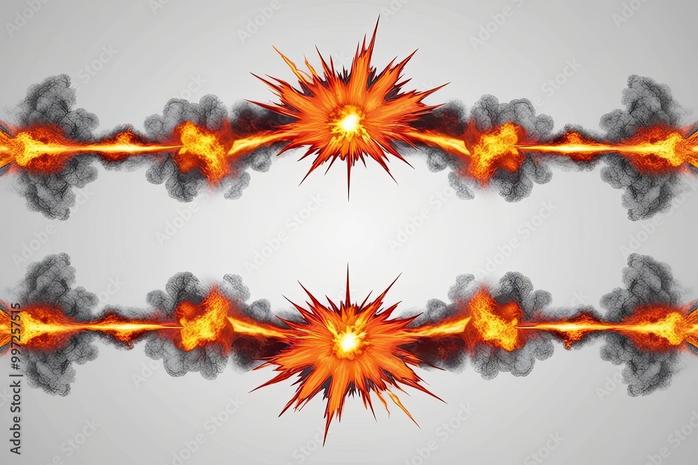 Isolated Explosion with Flames and Smoke on White Background