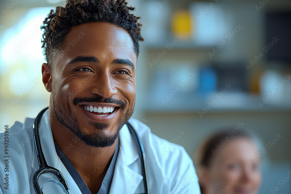 A doctor smiling warmly as they explain a diagnosis to a patient, creating an atmosphere of trust and compassion. A doctor smiling warmly as they explain a diagnosis to a patient, creating an atmosphere of trust and compassion.