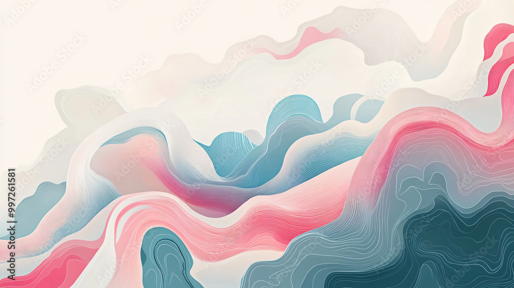 An illustration of an abstract wave pattern with fluid shapes and a soothing color palette. An illustration of an abstract wave pattern with fluid shapes and a soothing color palette.