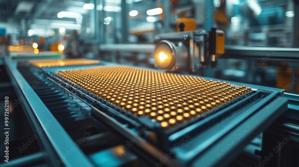Advanced machinery processes electronic components in a cutting-edge manufacturing facility. Modern electronics factory using advanced automated manufacturing. Advanced machinery processes electronic components in a cutting-edge manufacturing facility. Modern electronics factory using advanced automated manufacturing.