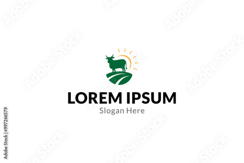 cow farm logo in flat vector design