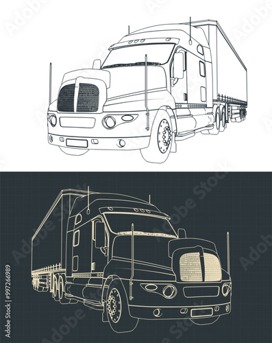 Cargo semi truck with trailer drawings