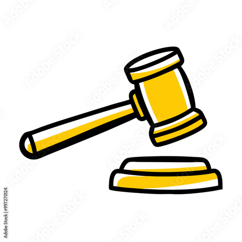  Vibrant Yellow Judge Gavel and Sound Block Vector for Legal or Auction Themes