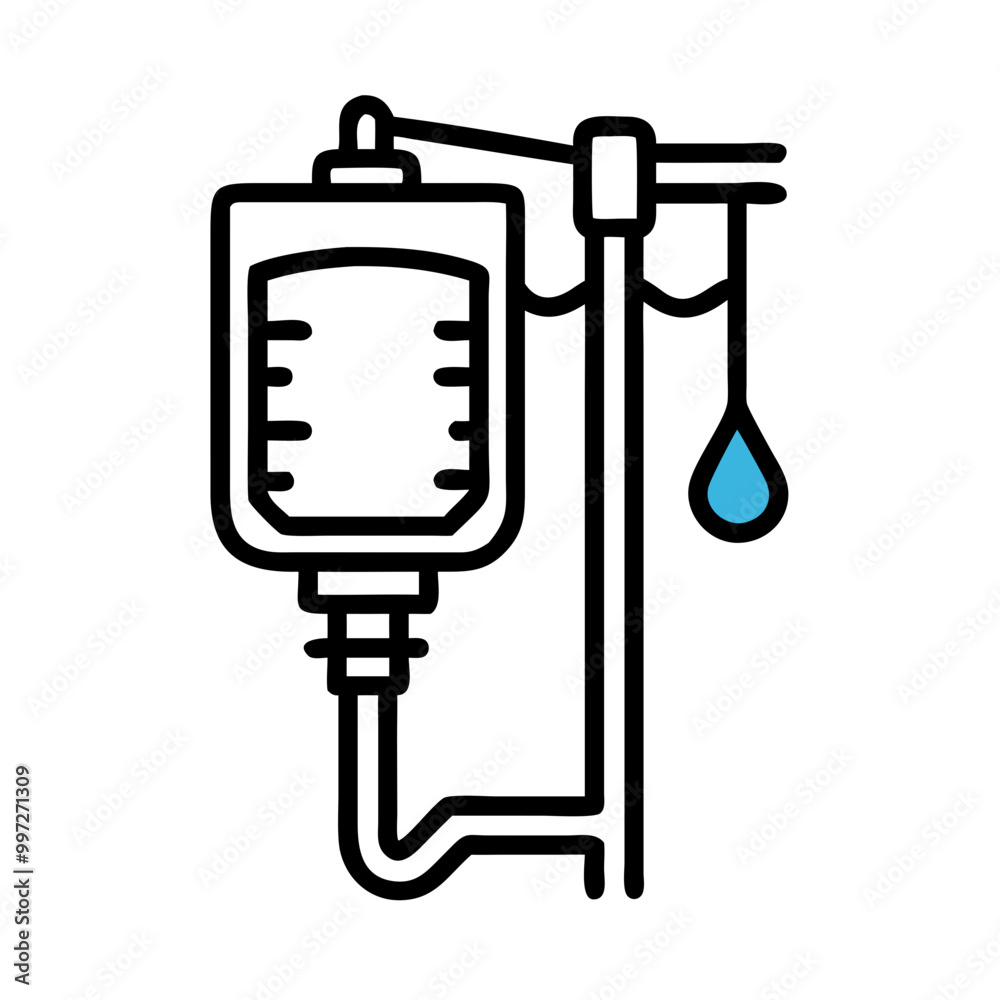 Medical IV Drip Bag with Blue Droplet Vector for Healthcare and Hospital Use Medical IV Drip Bag with Blue Droplet Vector for Healthcare and Hospital Use