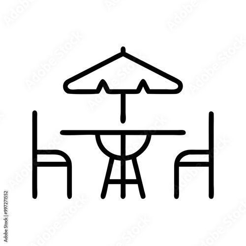  Outdoor Patio Seating Line Art Vector with Umbrella and Chairs