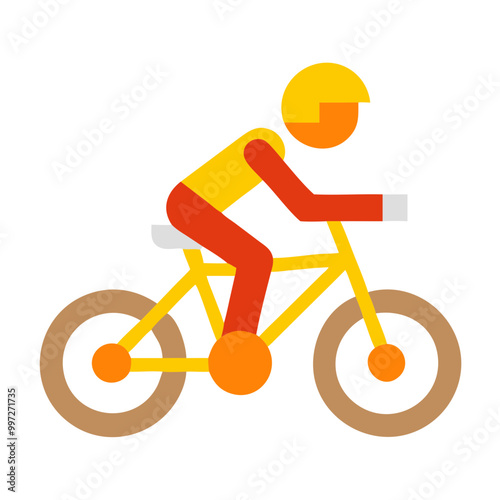  Minimalist Vector Illustration Cyclist Riding Yellow Bike Helmet Safety