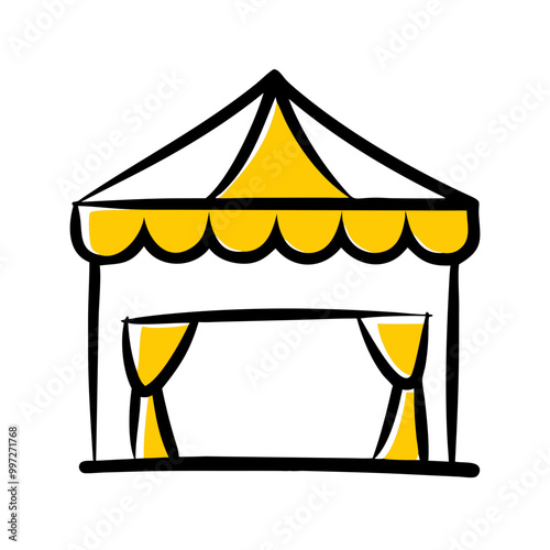  Yellow Festival Tent with Curtains Vector Illustration for Event Planning