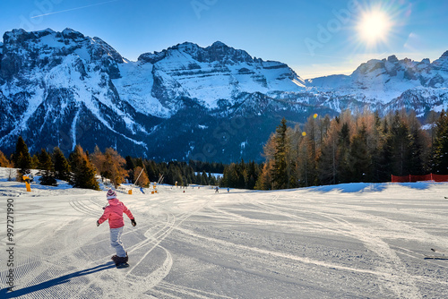 Ski resort Madonna di Campiglio.Panoramic landscape in the winter time of the Dolomite Alps in Madonna di Campiglio. Northern and Central Brenta mountain groups,Italy photo
