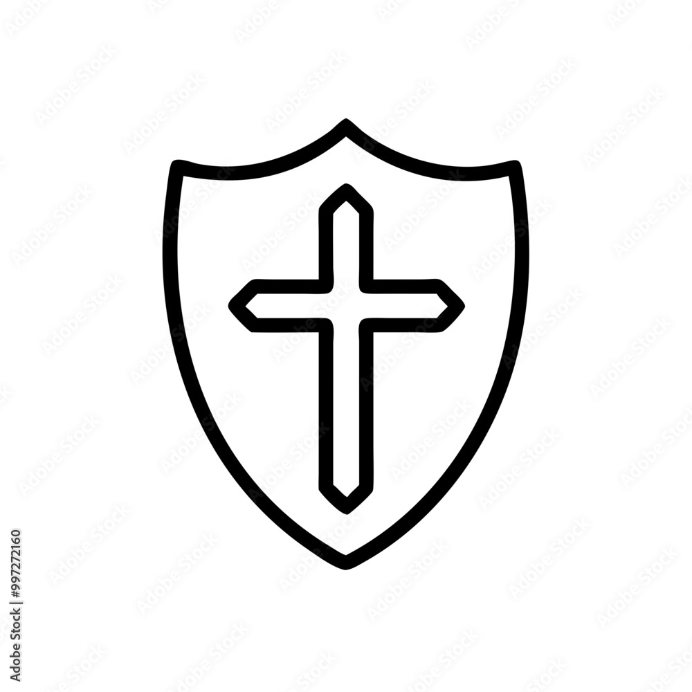 Obraz premium Shield with Cross Outline Vector Symbolizing Protection and Faith