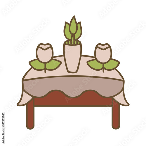  Elegant Dining Table with Floral Centerpiece and Two Tulips Vector