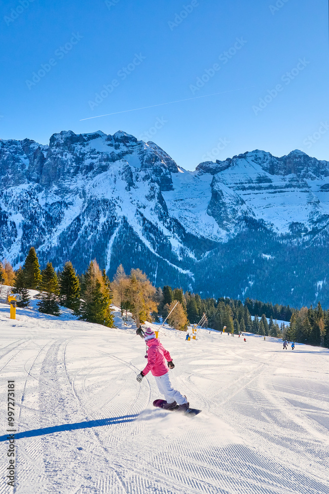 Fototapeta premium Ski resort Madonna di Campiglio.Panoramic landscape in the winter time of the Dolomite Alps in Madonna di Campiglio. Northern and Central Brenta mountain groups,Italy