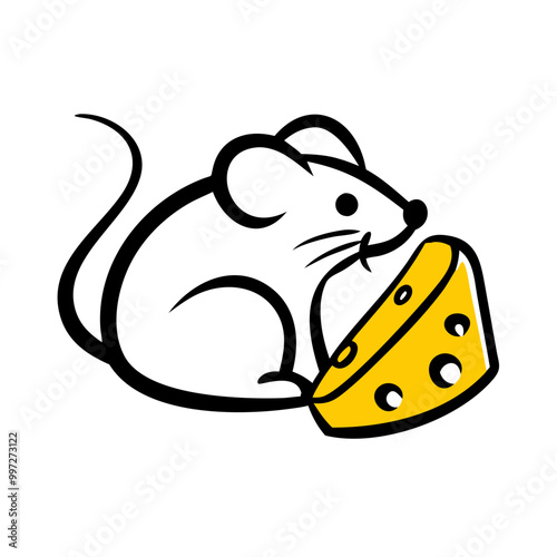  Cartoon Mouse Eating Cheese Vector Illustration Animal Food Concept Art