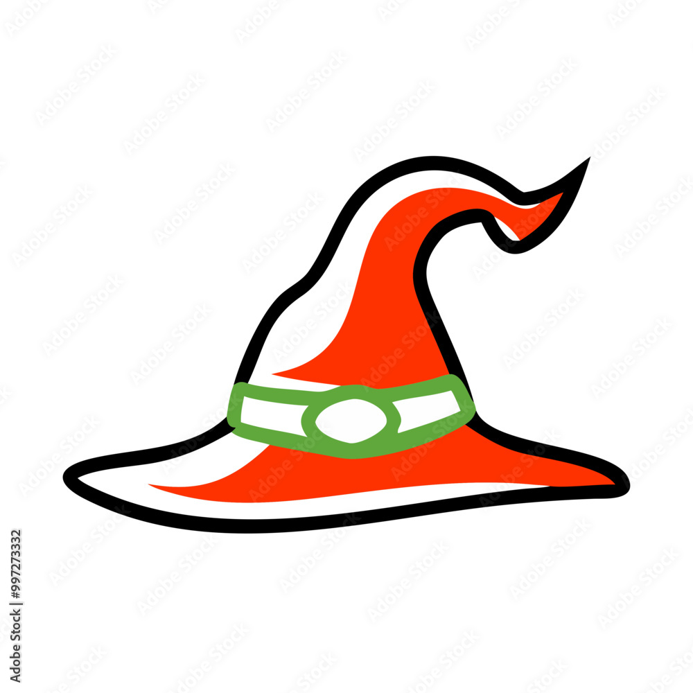 Bright Red Witch Hat with Green Band Vector for Halloween and Fantasy Themes Bright Red Witch Hat with Green Band Vector for Halloween and Fantasy Themes