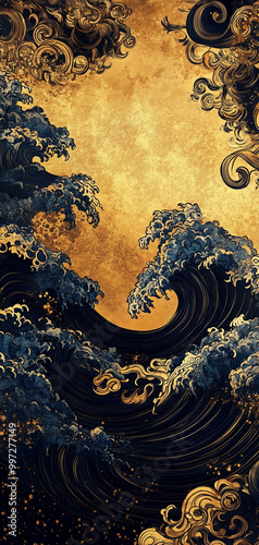 golden background wave japan