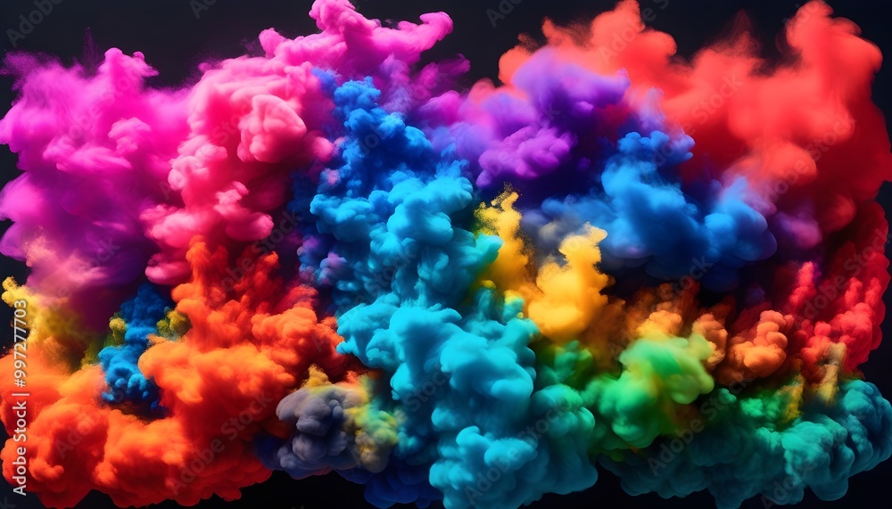 flowing rainbow cloud of thermochromic pigments in a dark setting flowing rainbow cloud of thermochromic pigments in a dark setting