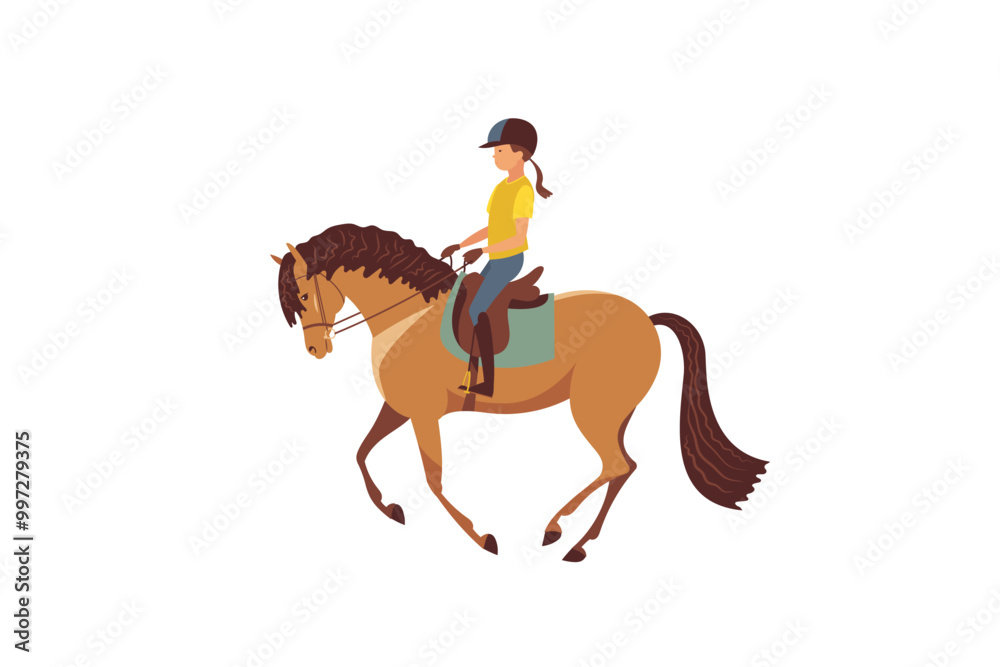 A young girl riding a horse, wearing a helmet for safety A young girl riding a horse, wearing a helmet for safety