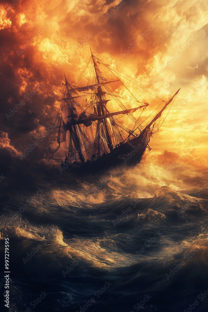 Obraz premium ship in the sunset wallpaper