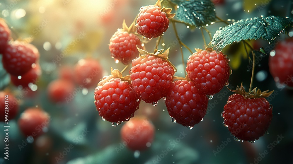 Ripe Raspberries with Dew Drops - Close Up Photography Ripe Raspberries with Dew Drops - Close Up Photography