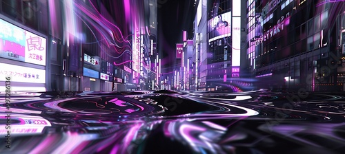 Soft Neon Glow Collage Japan New Year's Eve where the city is reflected on the surface of a gently moving sea with glowing neon ripples gently distorting the light into abstract forms photo